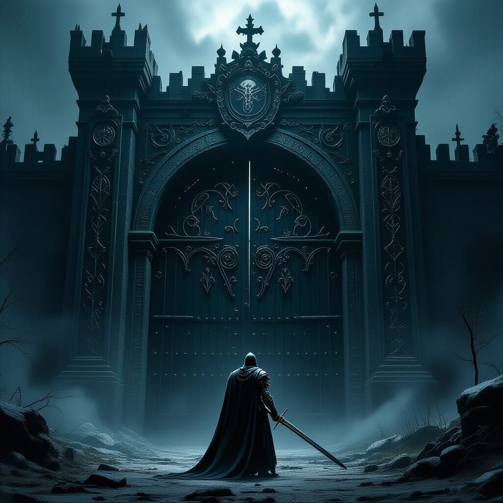 Knight at the Ominous Gate: A Dark Fantasy Scene