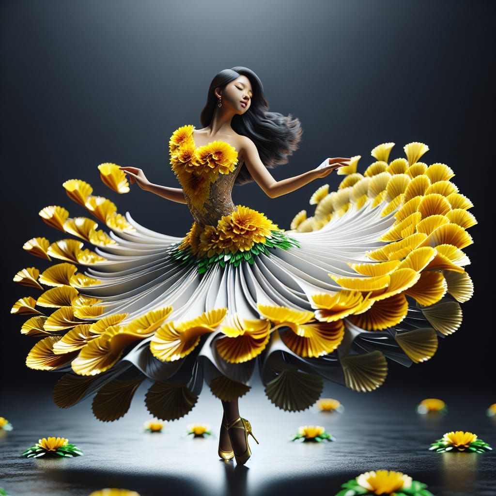 Ballroom Dancer in Metallic Leaf Dress