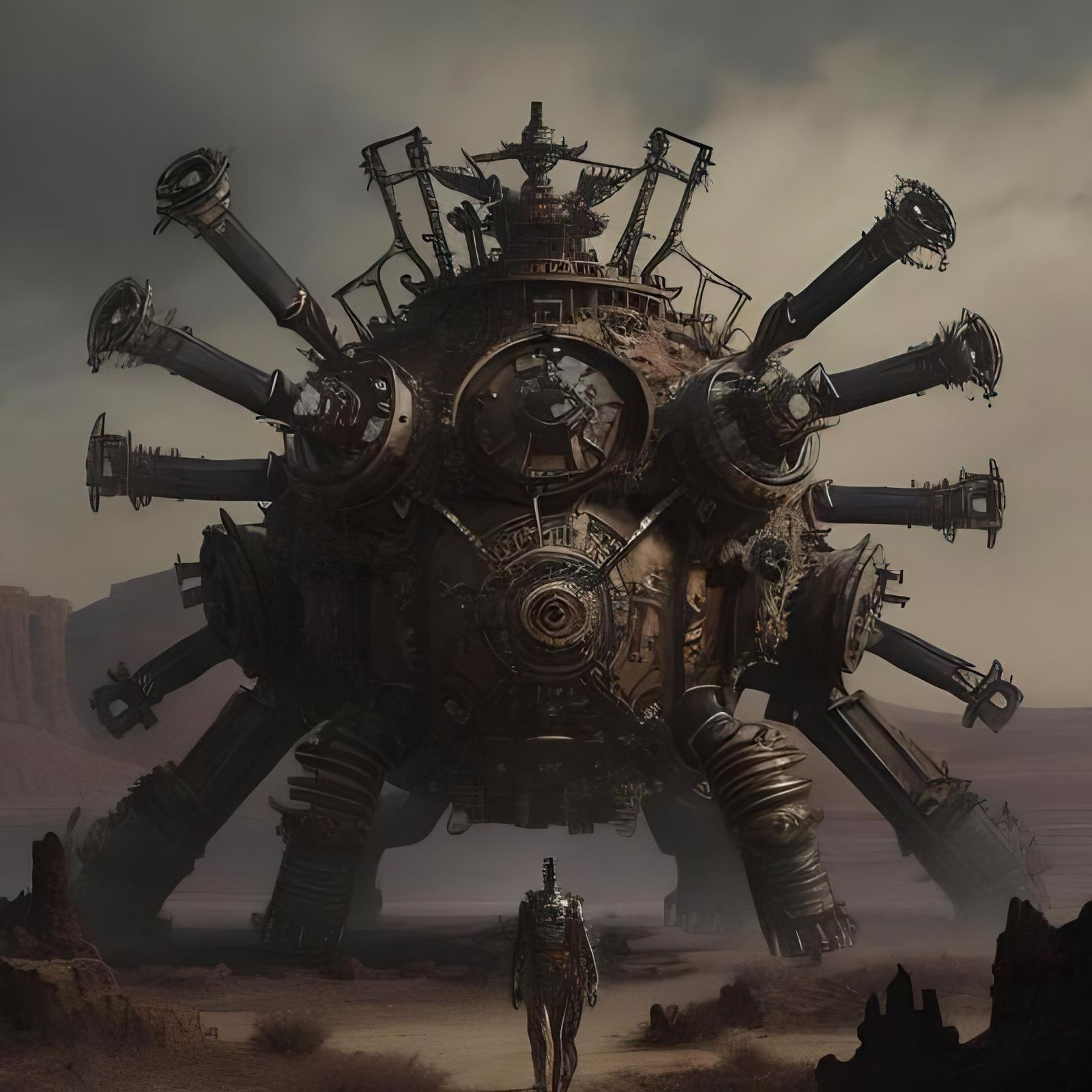 Mechanical Spider in Barren World, Steampunk Horror