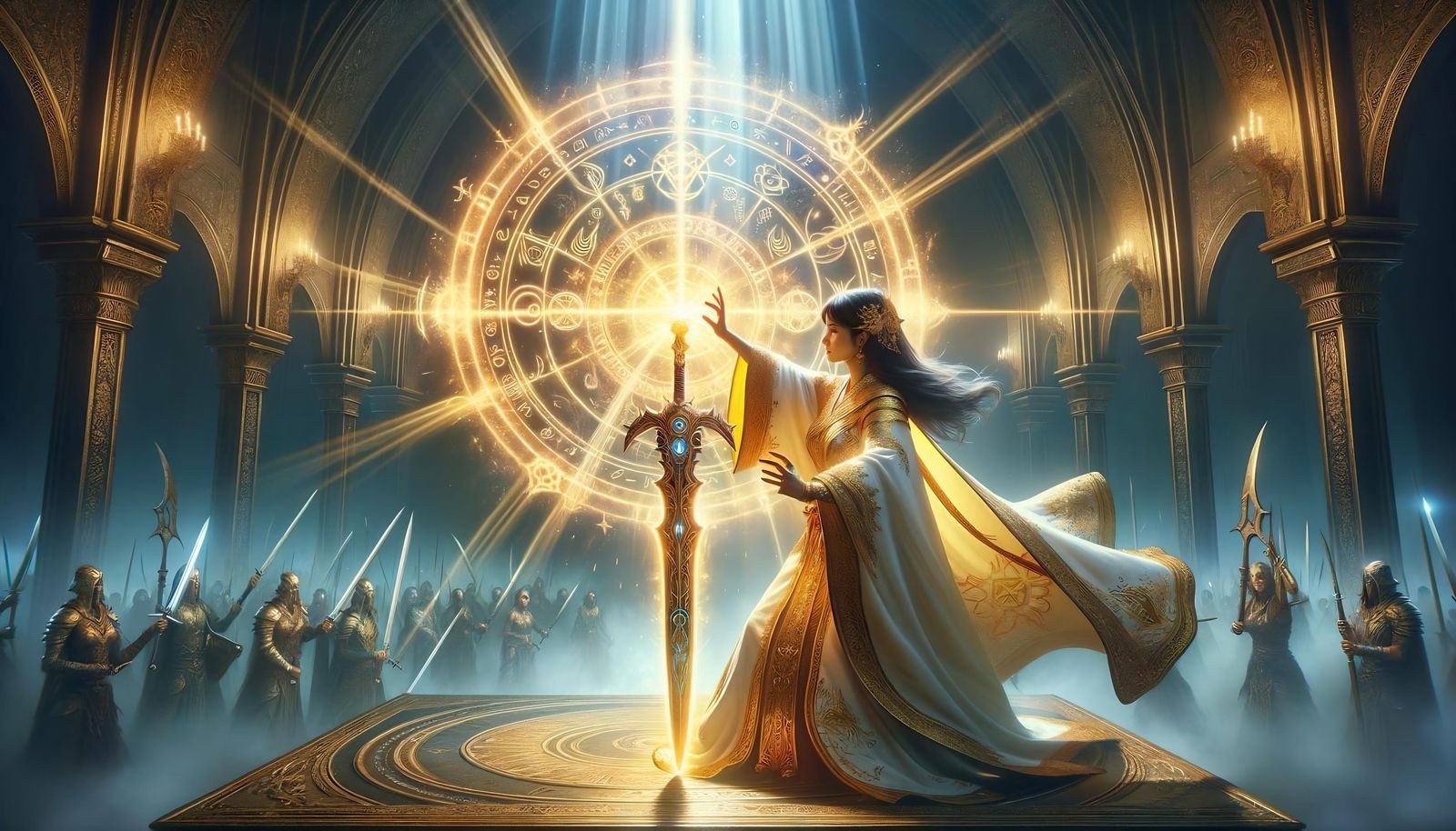 Cleric Imbues Weapon with Divine Light in Sanctuary