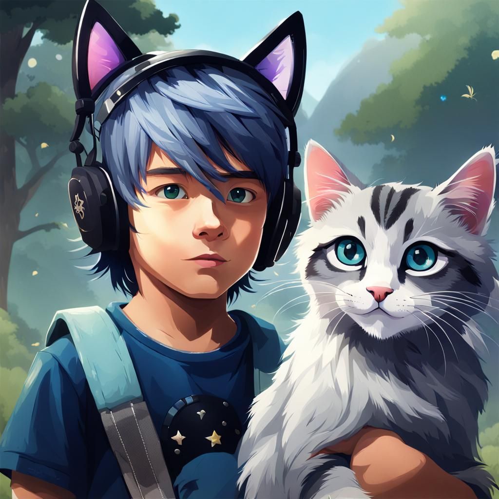 Boy with Cat Features: Whimsical Portrait