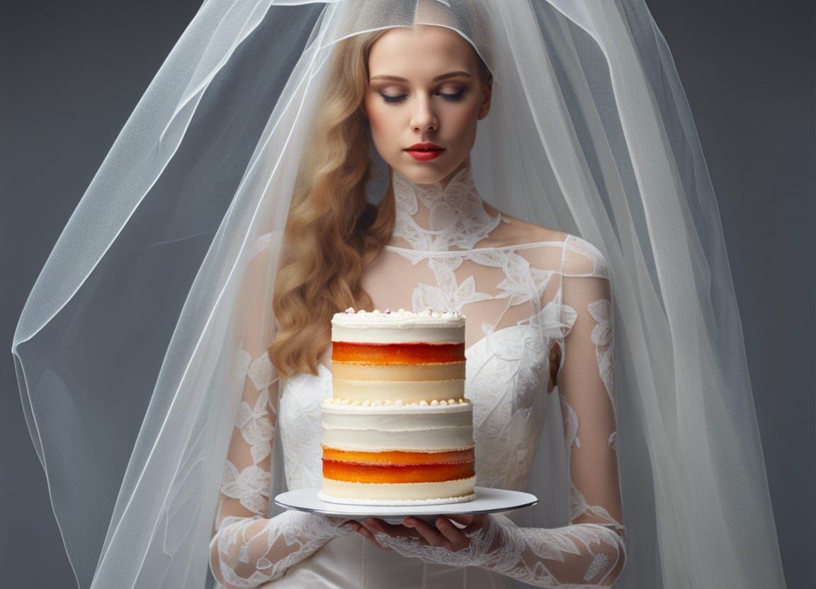 Transparent Bride Holding Mondrian Wedding Cake