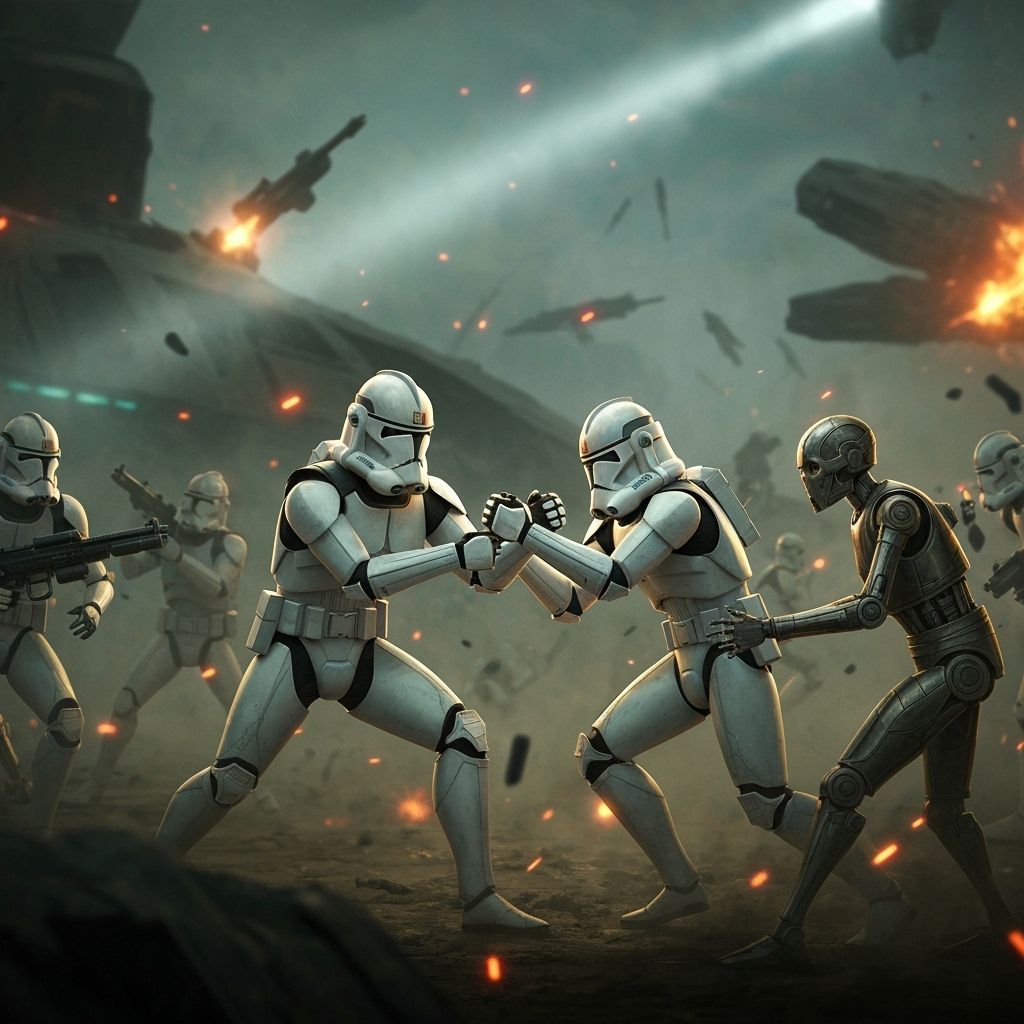 Clone Troopers Arm Wrestling Droids in Sci-Fi Battle