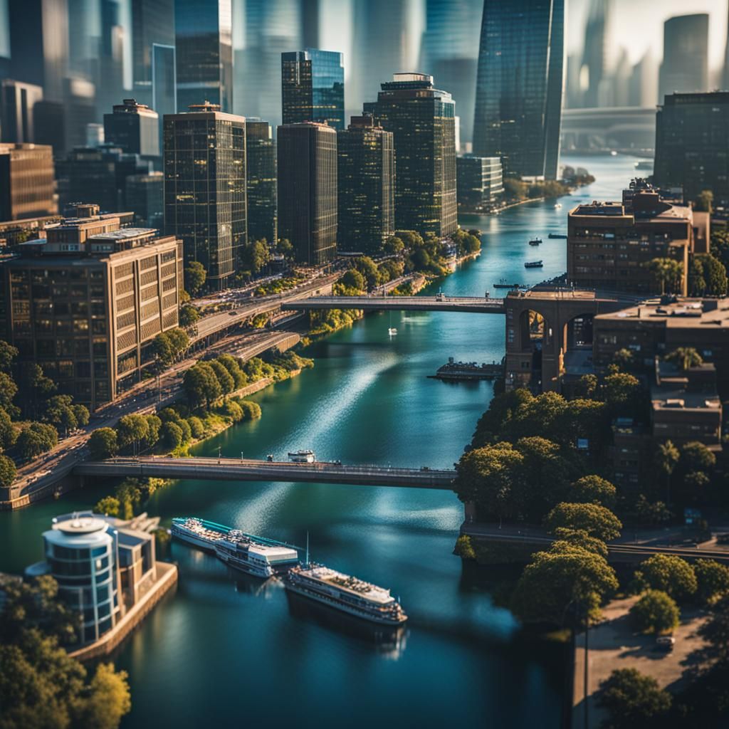 Futuristic Cityscape with Waterways in Sci-Fi Style