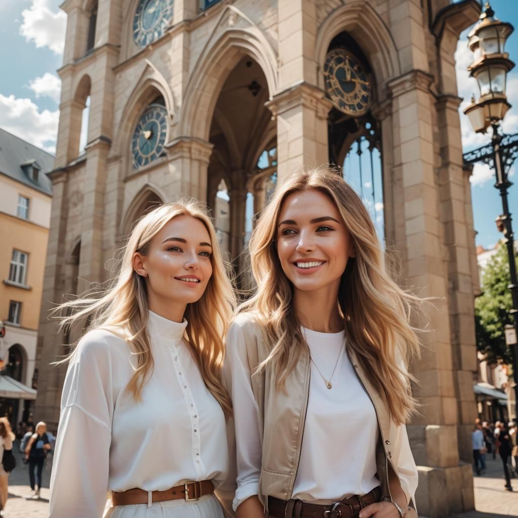 Futuristic Friends in Sunlit Town Center
