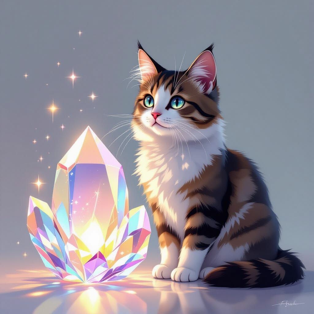Crystal Cat in Whimsical Art Nouveau Style