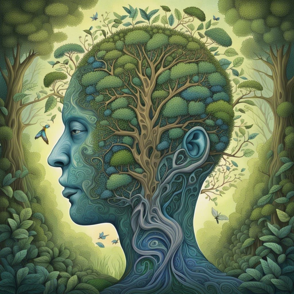 Head with Tree Inside: Fantasy Illustration