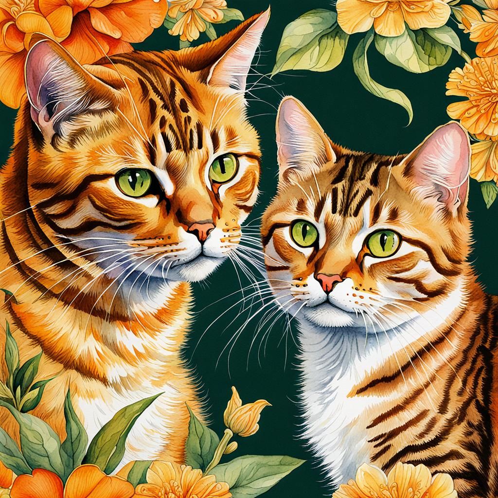 Ginger Tabby Cat: Dürer-esque Watercolor