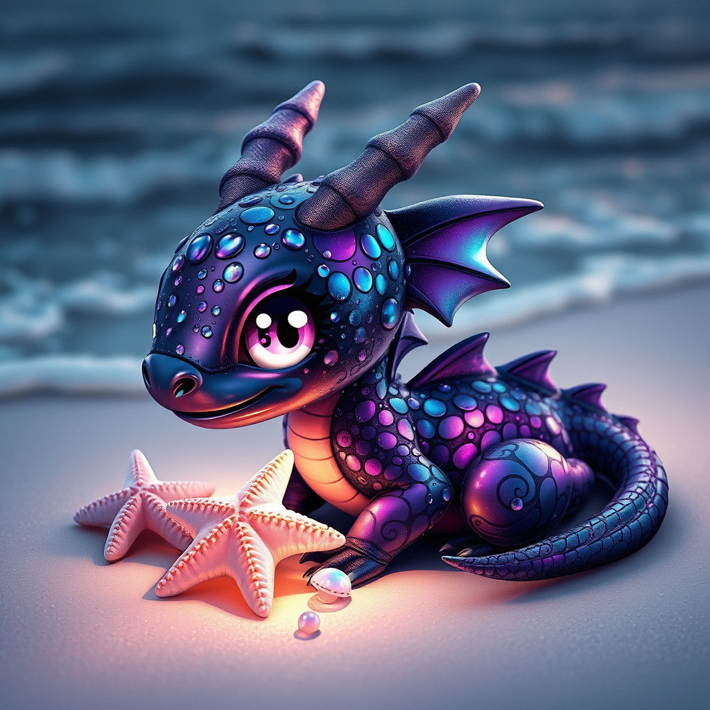 Iridescent Baby Dragon with Luminous Jellyfish