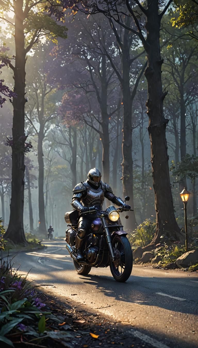 Dark Fantasy Soldiers on Black Bike, Detailed Art