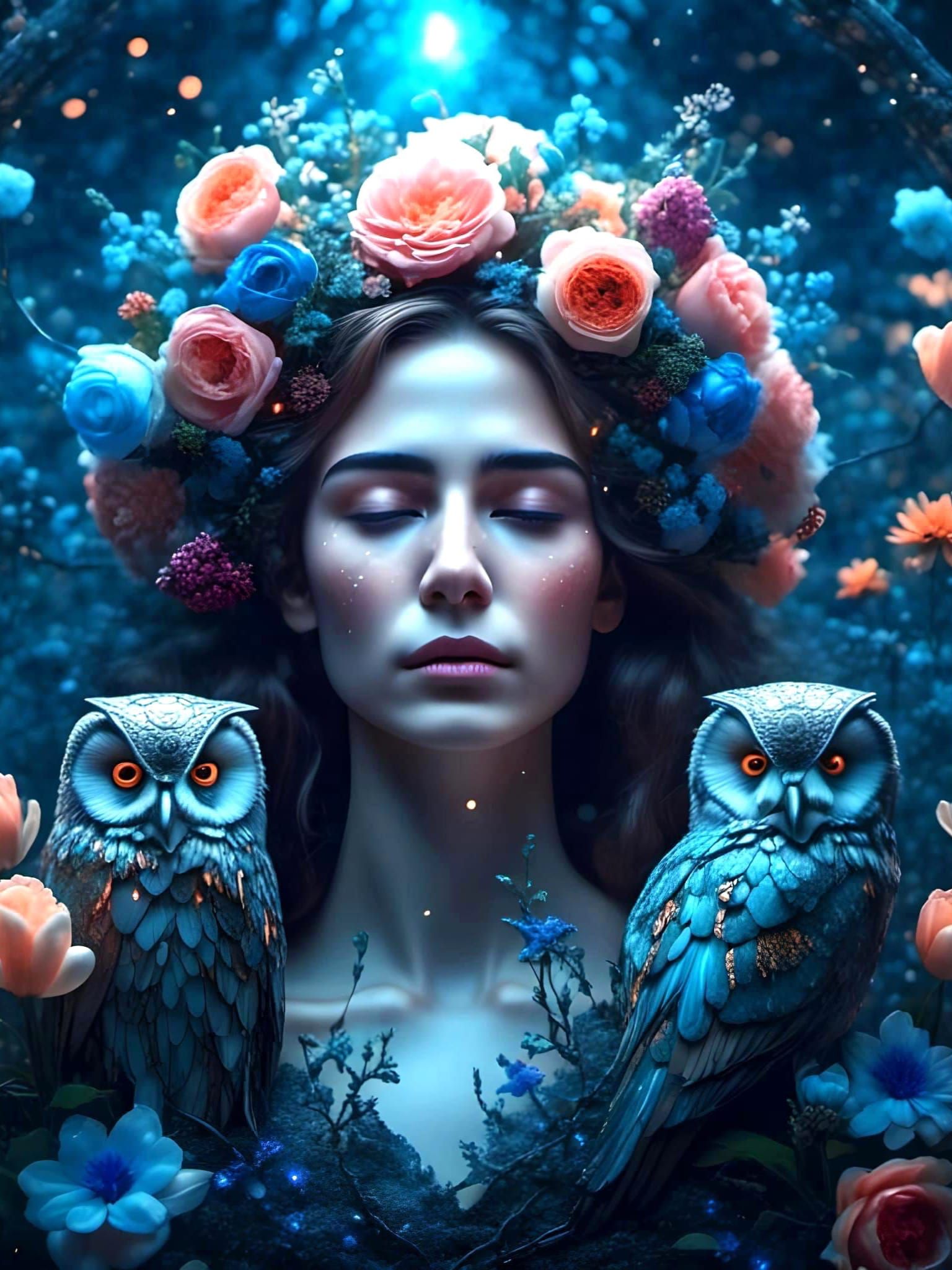 Ethereal Women in Botanical Dreamscape Illustration