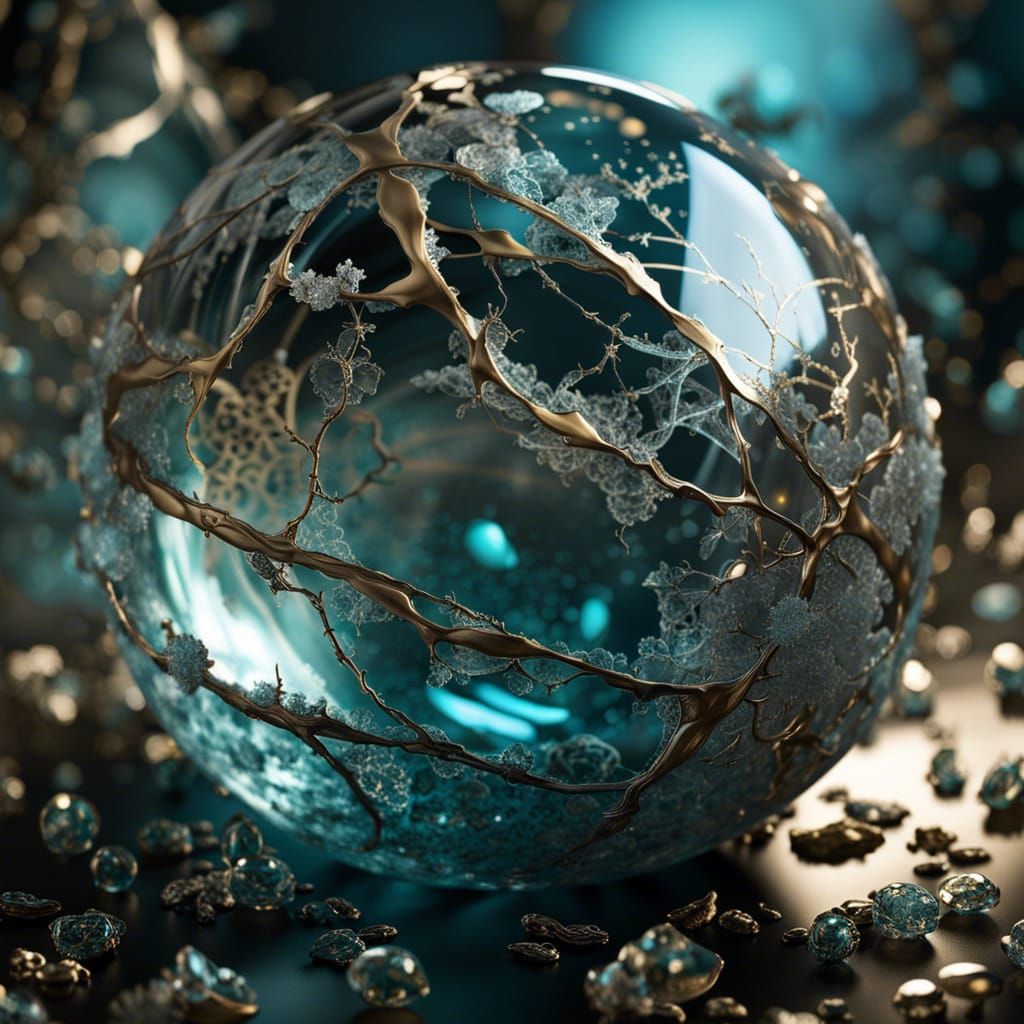 Icy Cracked Glass Sphere: Detailed CGI Masterpiece