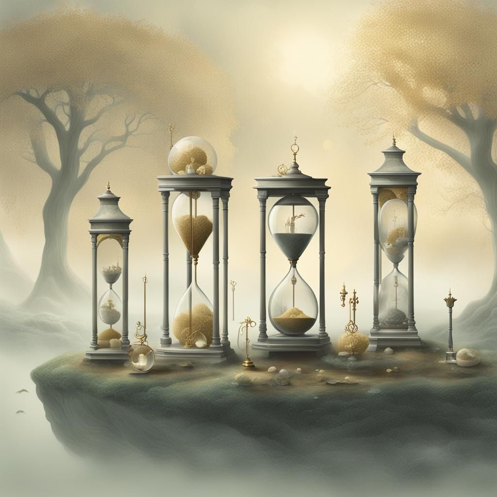 Surreal Digital Illustration of Time and Memory