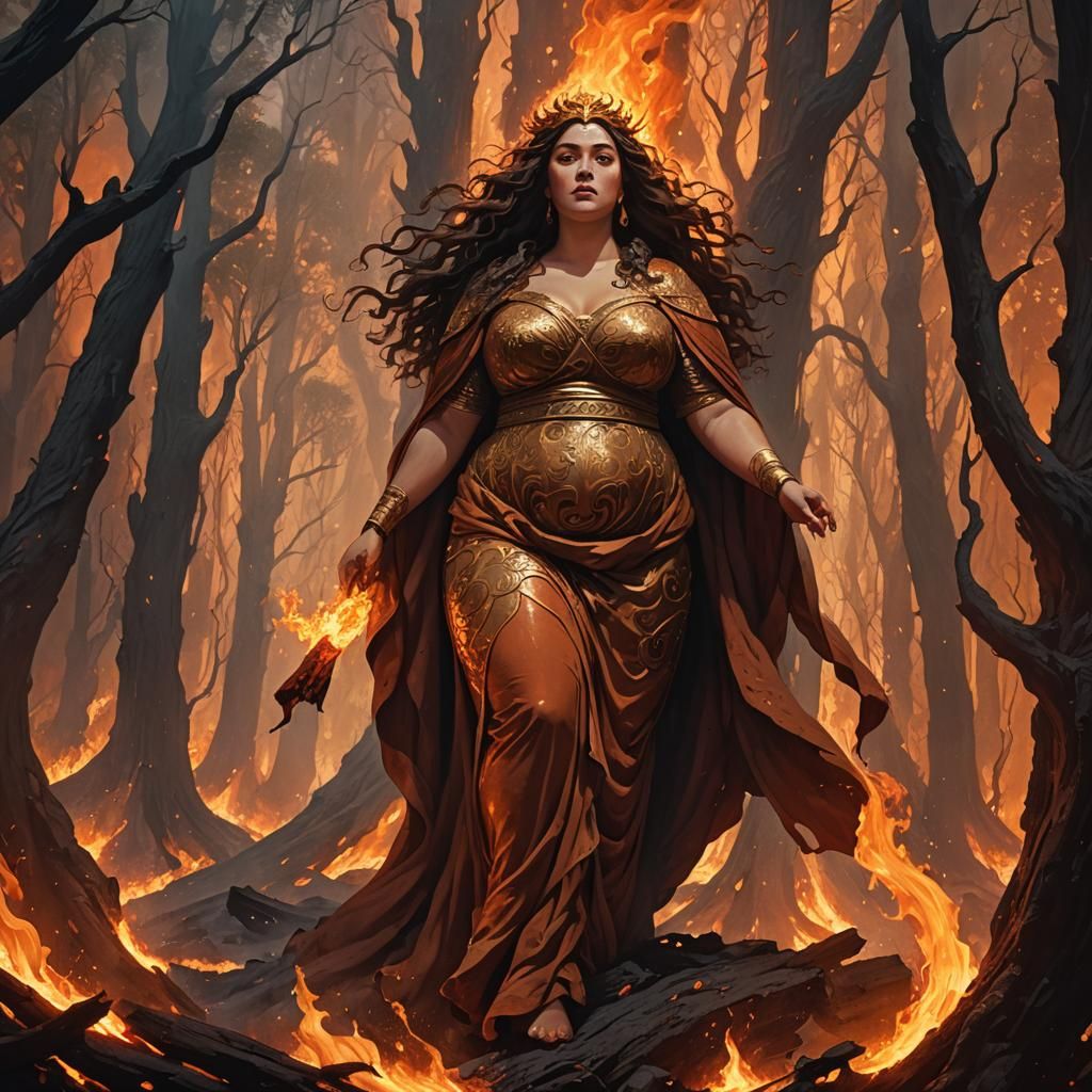 Goddess of Fire and Earth in Burning Forest