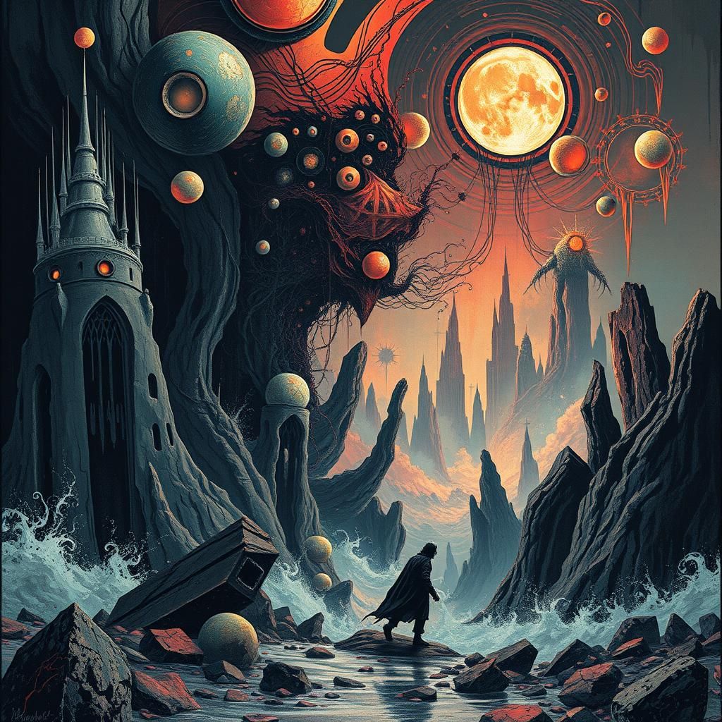 Dystopian Art Deco Surrealism in Heavy Metal Style