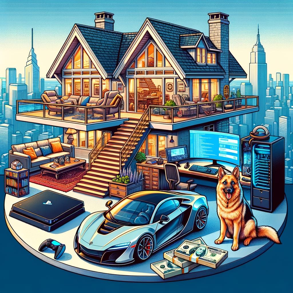 Ultra-Luxurious Home with BMW, Dog, and Gaming Setup