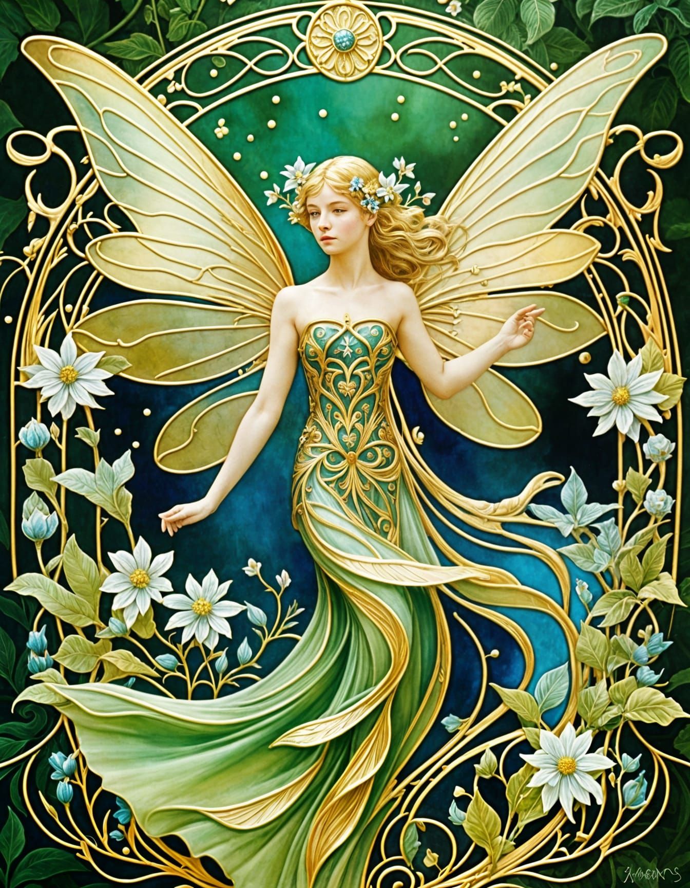 Ethereal Glass Fairy with Gold Filigree Wings
