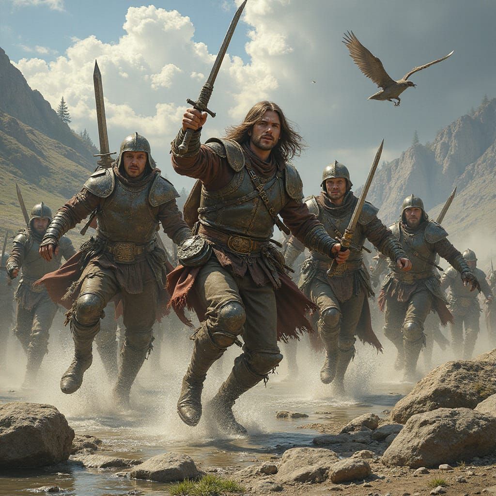 Epic Battle Against Goblin Horde in Dark Fantasy Style