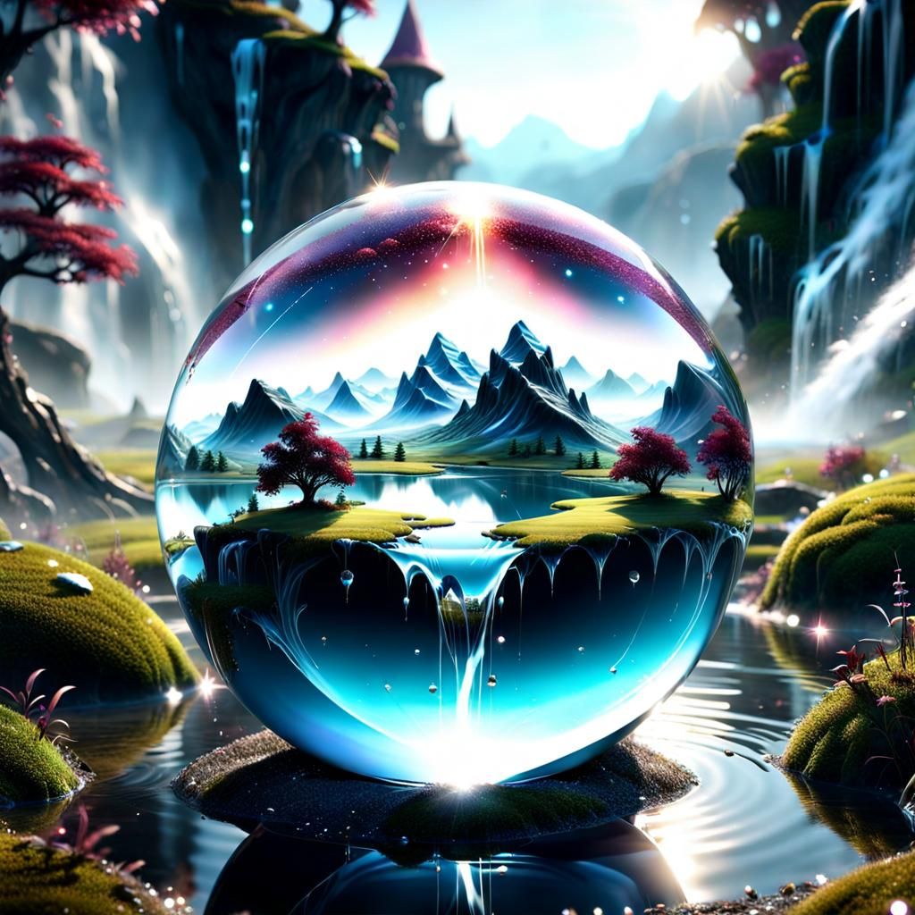 Magical Land Reflected in Orb of Water