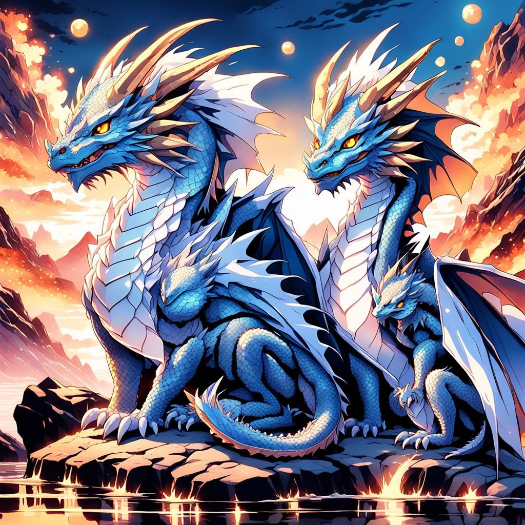 Two Young Dragons in Anime Key Visual Style