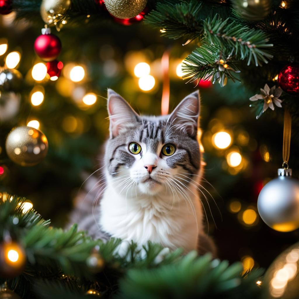 Cat in Christmas Tree: Professional Photography
