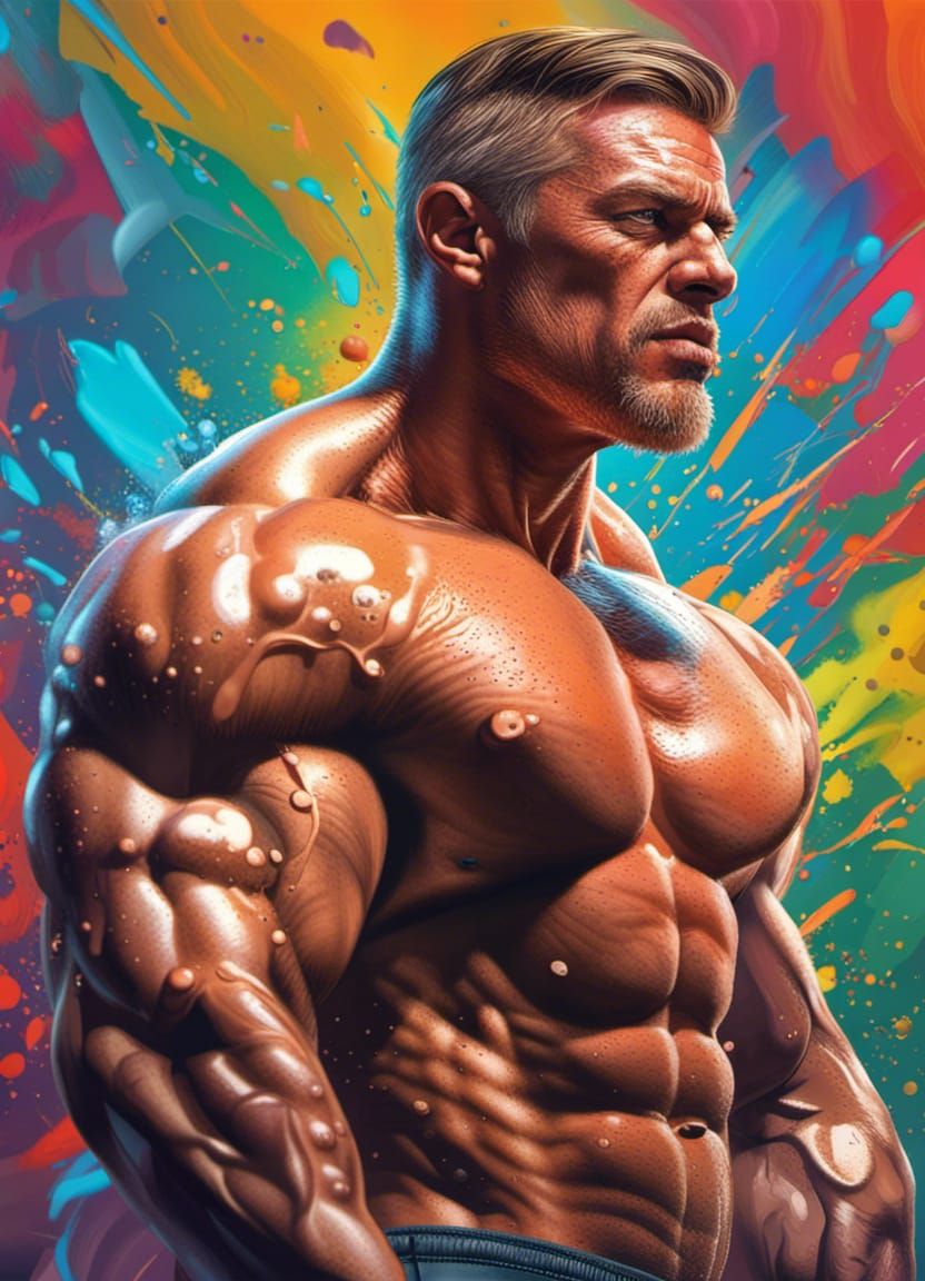 Hyperrealistic Bodybuilder Splash Art Concept