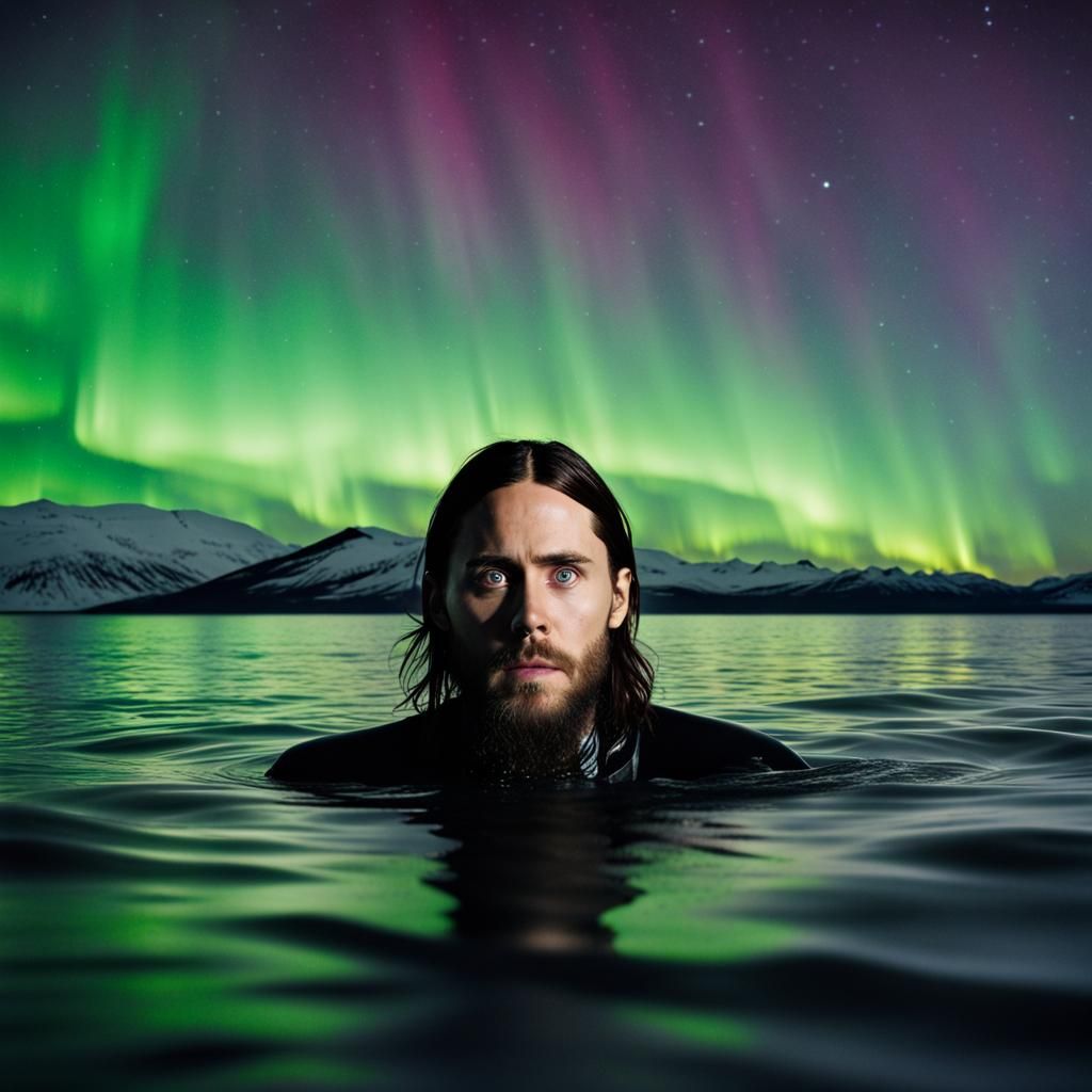 Person Swimming Under Northern Lights