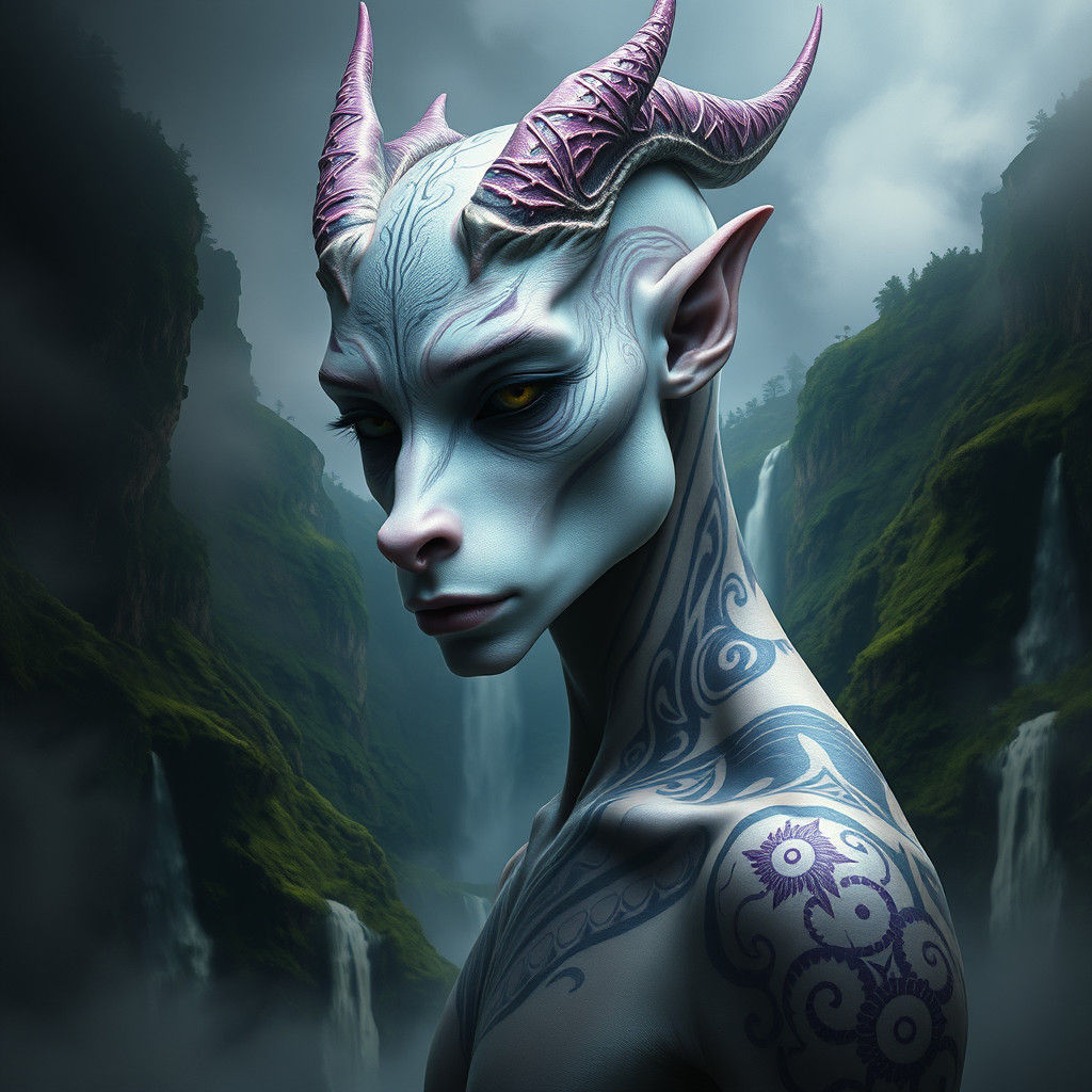 Mystical Dragon Being with Tribal Tattoos