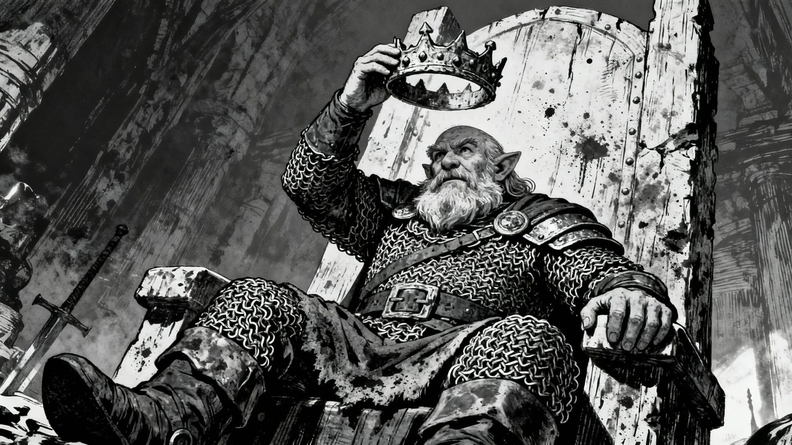 OSR Style Dwarf King on Colossal Throne