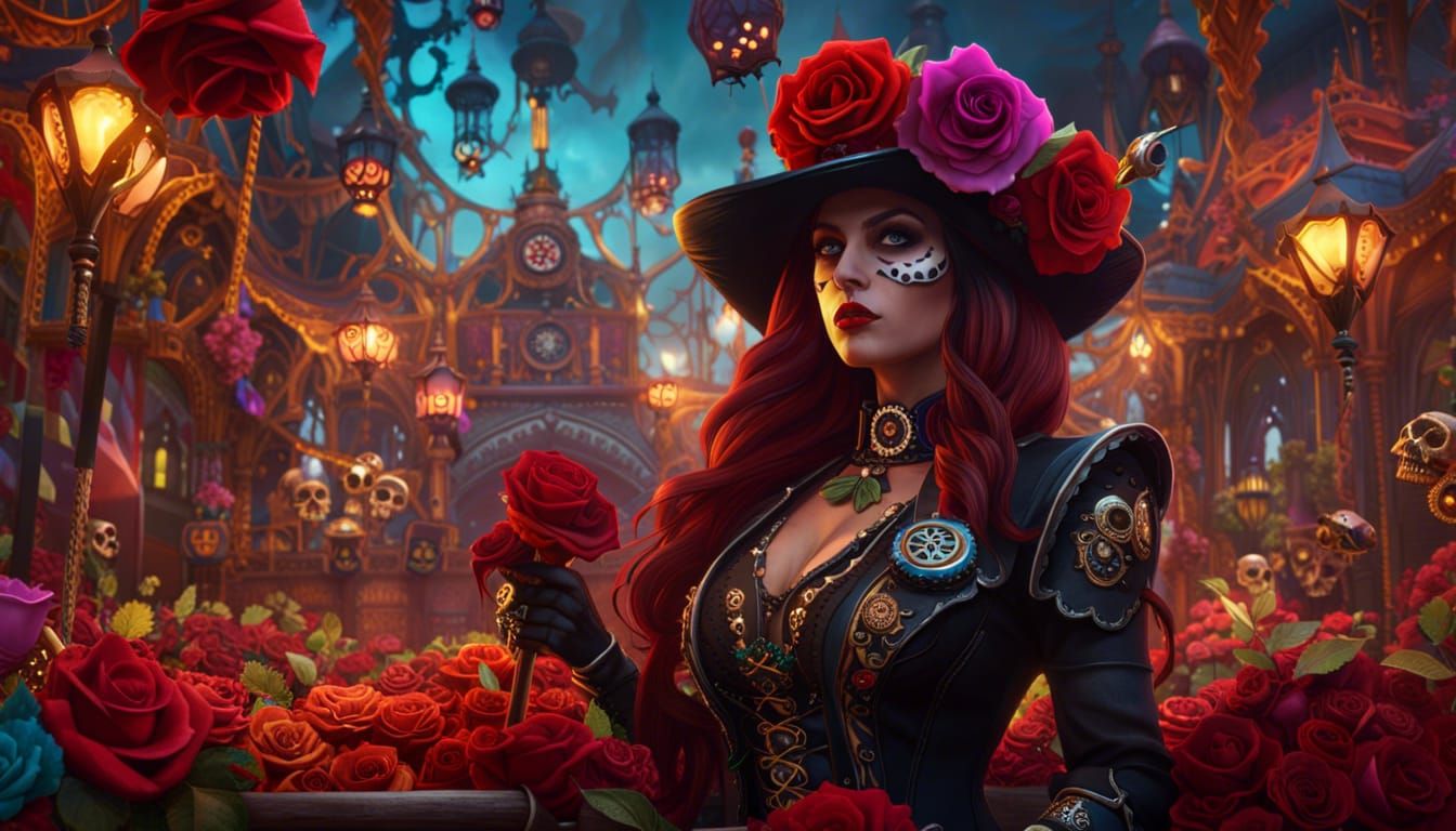 Steampunk Carnival with Skulls and Roses