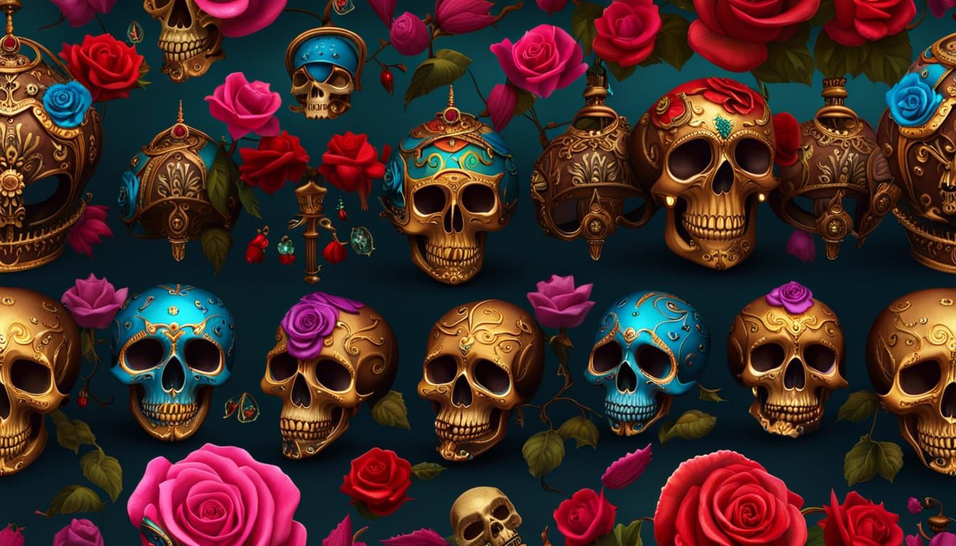 Steampunk Calavera Carnival with Skulls and Roses