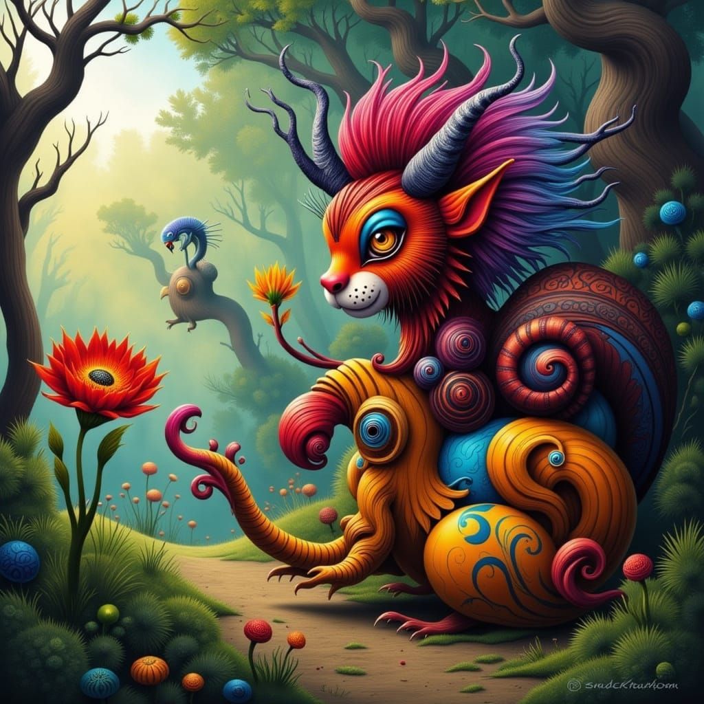 Vibrant Citrus Forest Scene in Whimsical Style