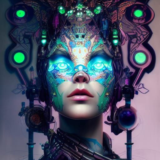 Extraterrestrial Cyber-Magician Queen in Art Nouveau Style