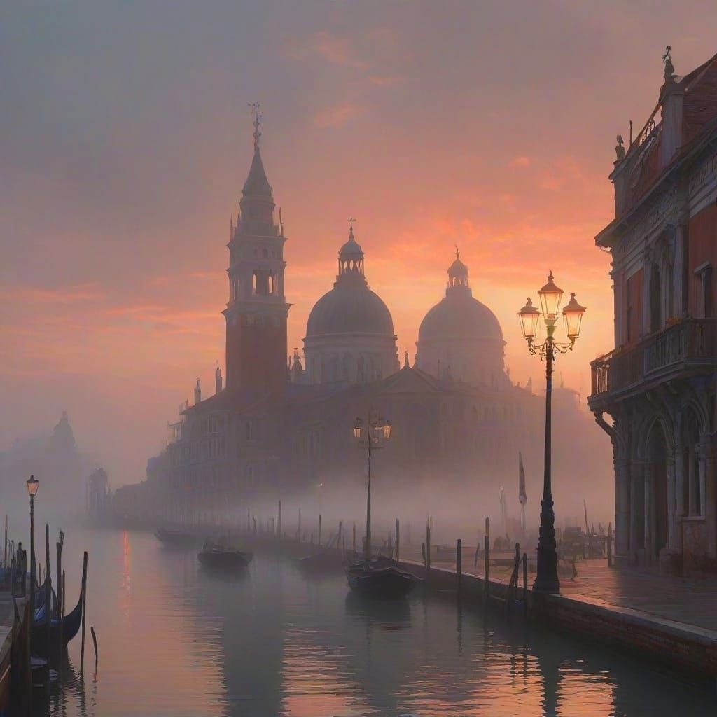 Venice Silhouette in Mist: Ethereal Dawn
