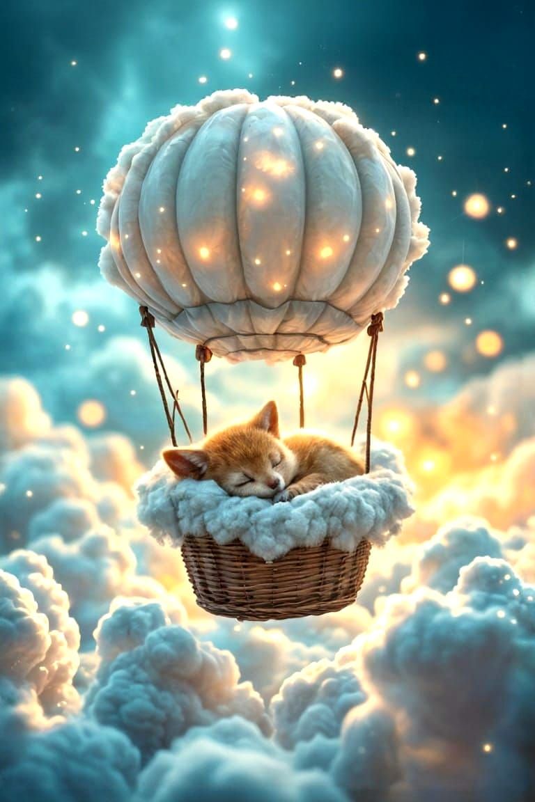 Hot Air Balloon, Woodland Creature, Mixed Media