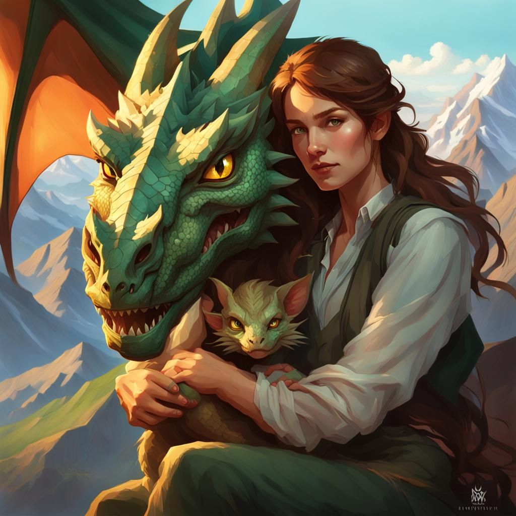 Woman and Dragon Portrait in Digital Art Style