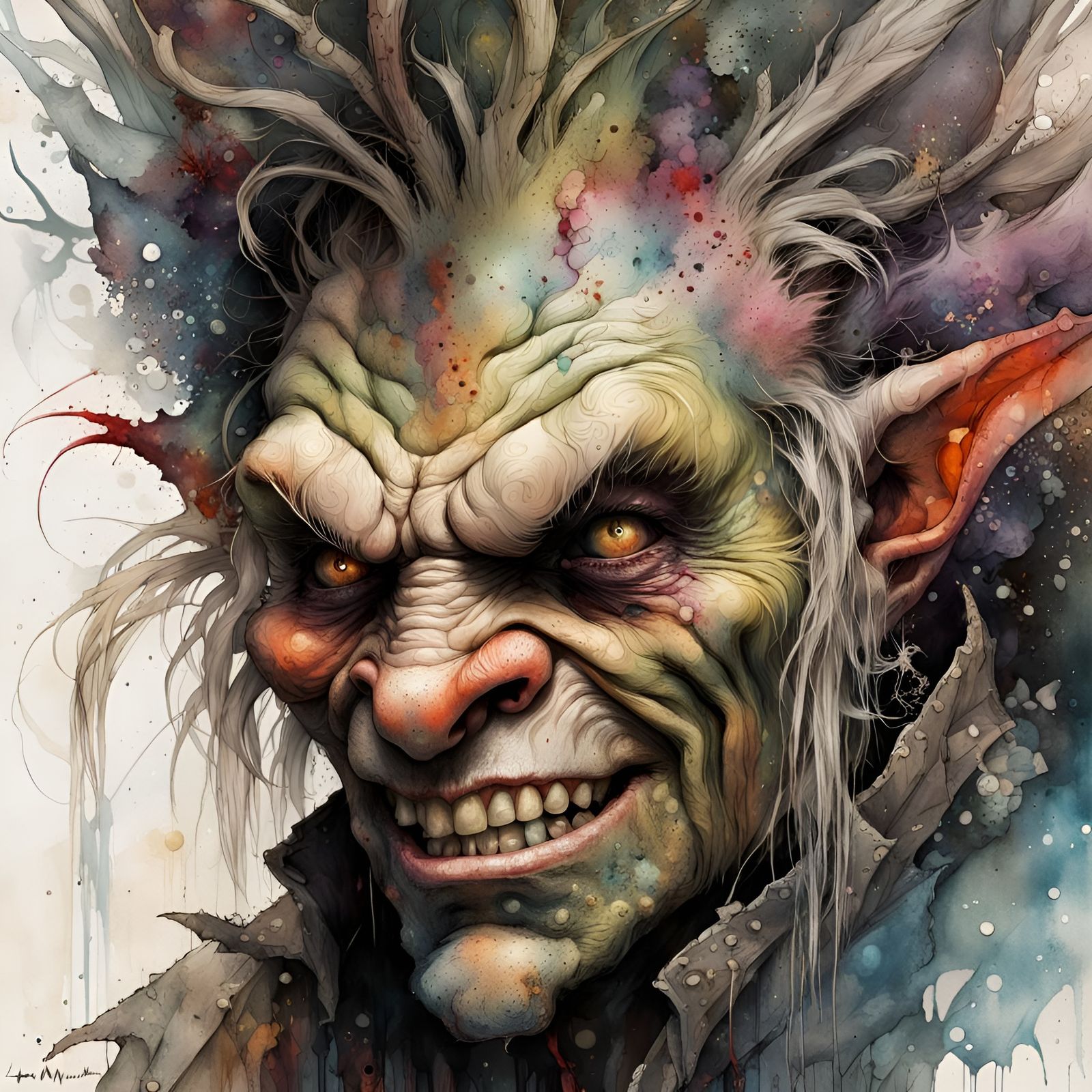 Badass Goblin King Portrait in Mixed-Media Fantasy Style
