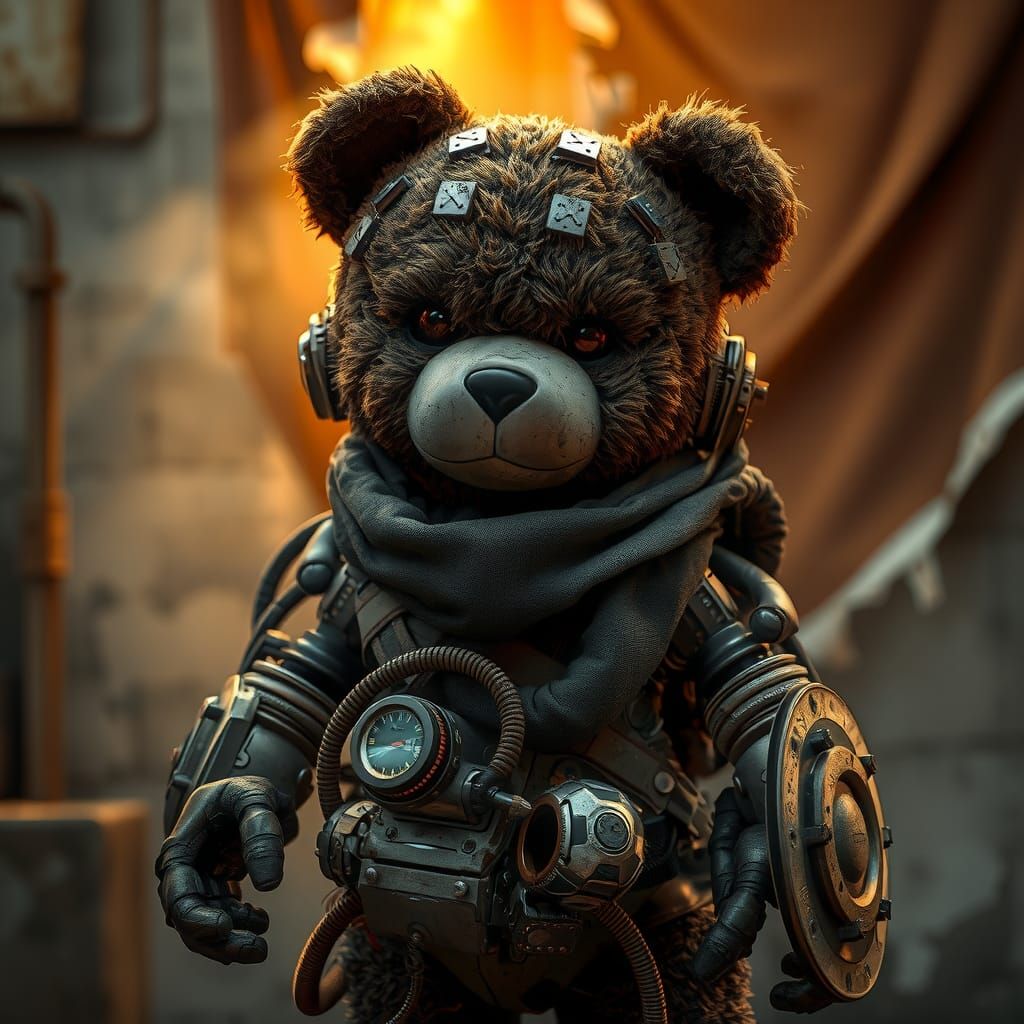 Cyborg Teddy Bear in Stealth Gear: Photorealistic Digital Ar...