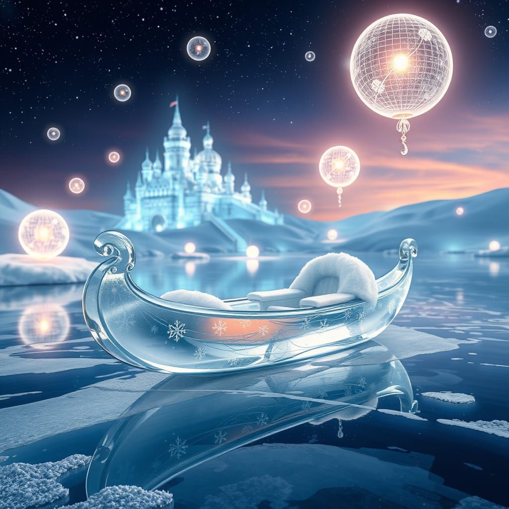 Whimsical Ice Gondola in Art Nouveau Style