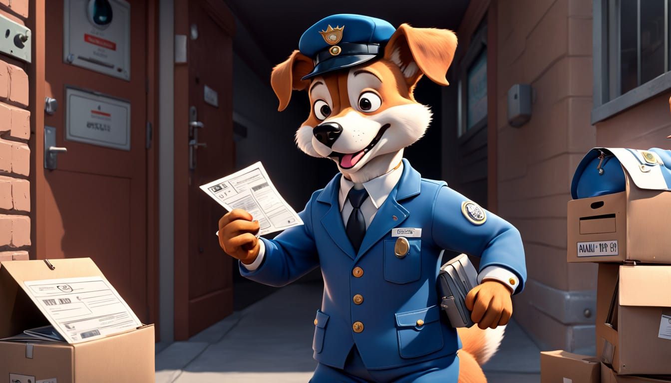 Vibrant Cartoon Mailman Dog Delivers the Goods in Hyperreali...
