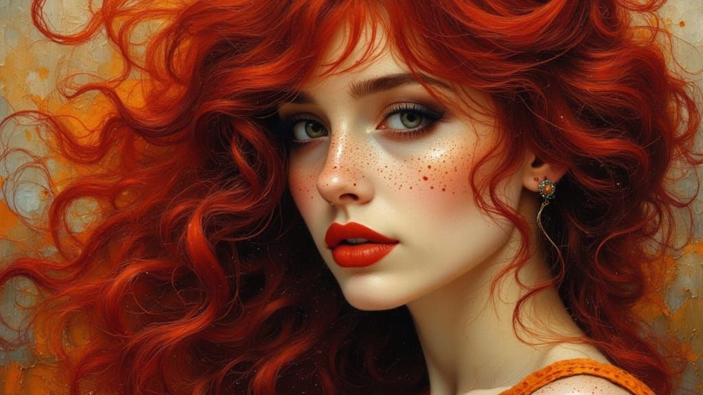 Stunning Woman with Red Curls and Freckles