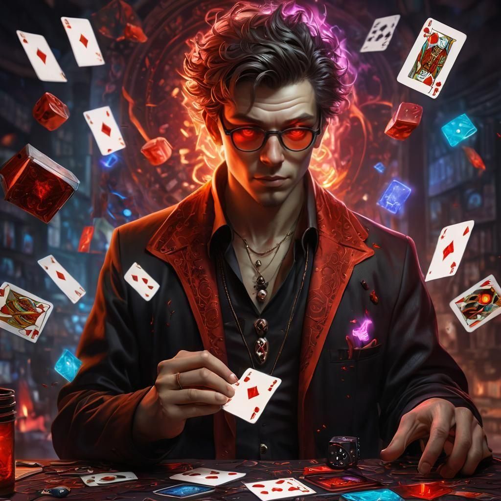 Infernal Omnipotent Being with Dice and Cards