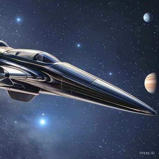 Sleek Sci-Fi Spacecraft in Neon-Lit Night Sky