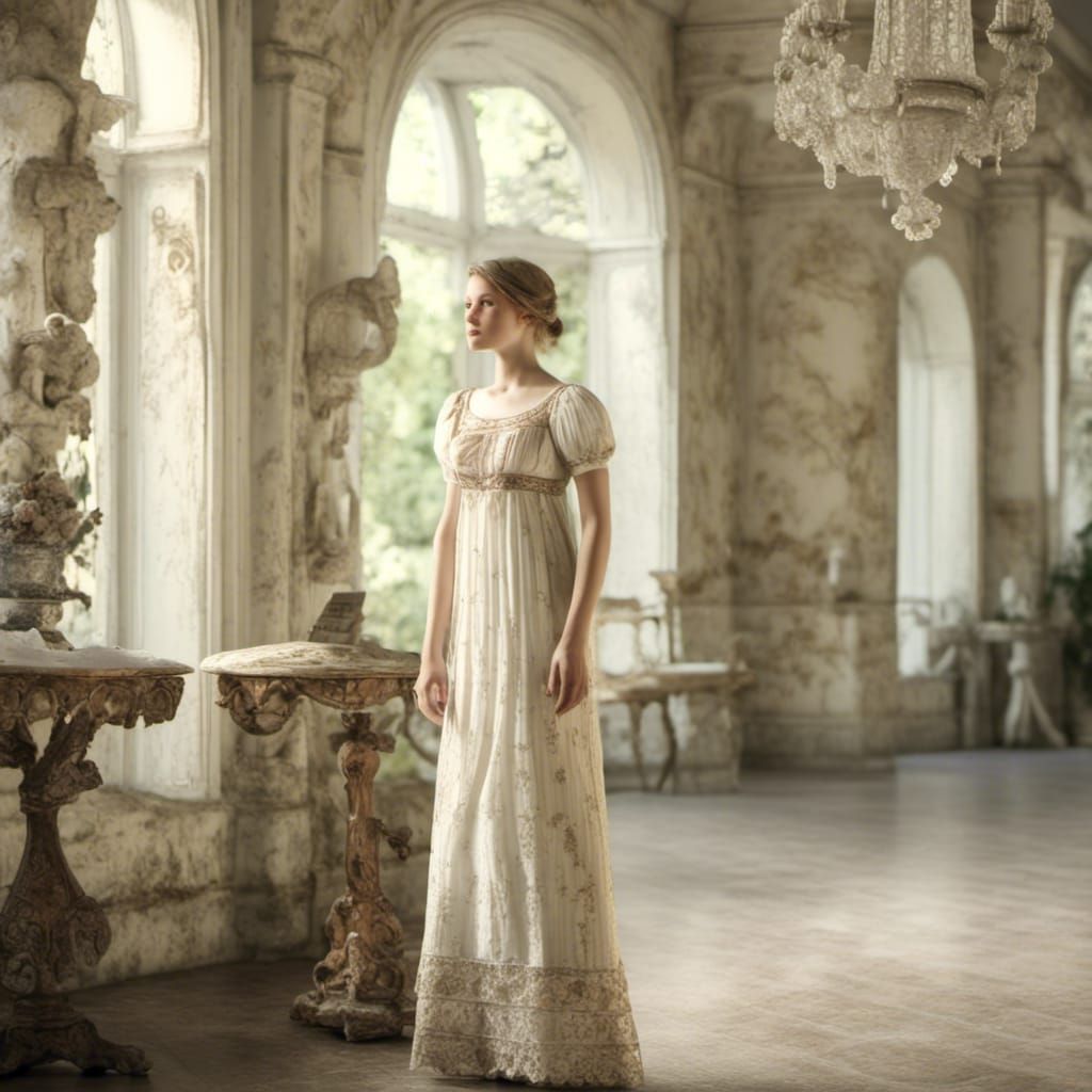 Beautiful Girl in Regency Dress, Realistic Photography
