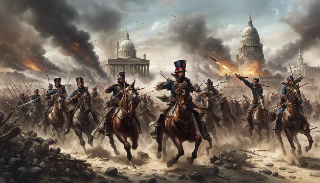 Cavalry Charge on Capital City: Dark Fantasy Art