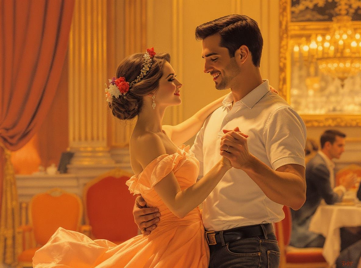 Romantic Dance in Art Nouveau Style