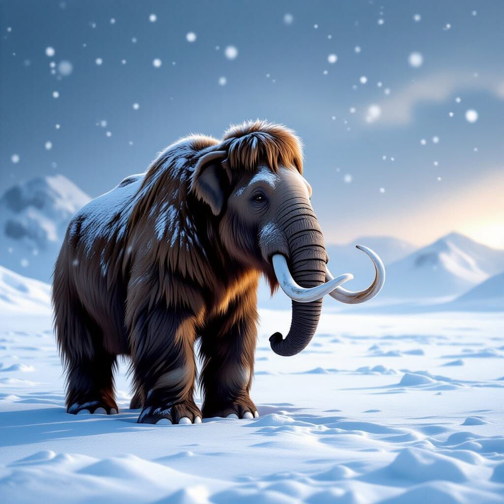 Lonely Baby Mammoth in Snowy Landscape