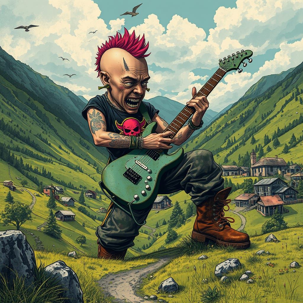 Giant Punk Rocker Shreds for Awestruck Village