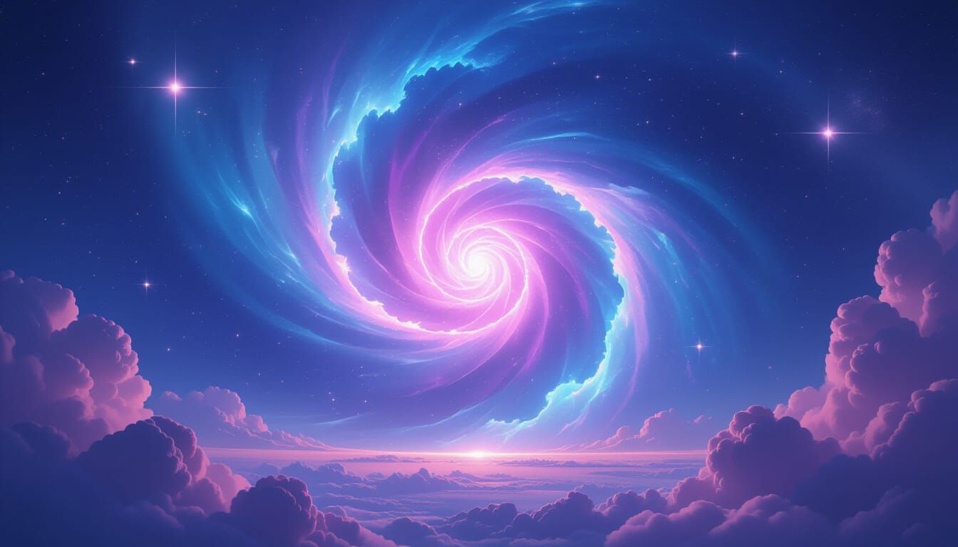 Mystical Cosmic Landscape with Pulsating Light and Nebula