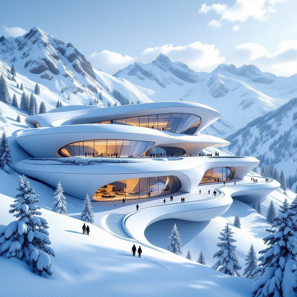 Futuristic Alpine Megastructure Inspired by Zaha Hadid